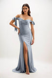 Sheath Sweep-Brush Train Luxe Satin Bridesmaid Dress CB0834 - COCOMELODY