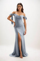 Sheath Sweep-Brush Train Luxe Satin Bridesmaid Dress CB0834 - COCOMELODY