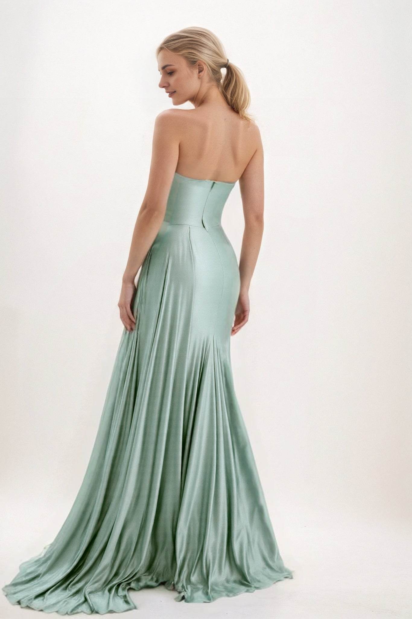 Sheath-Column Court Train Luxe Satin Bridesmaid Dress CB0835 - COCOMELODY