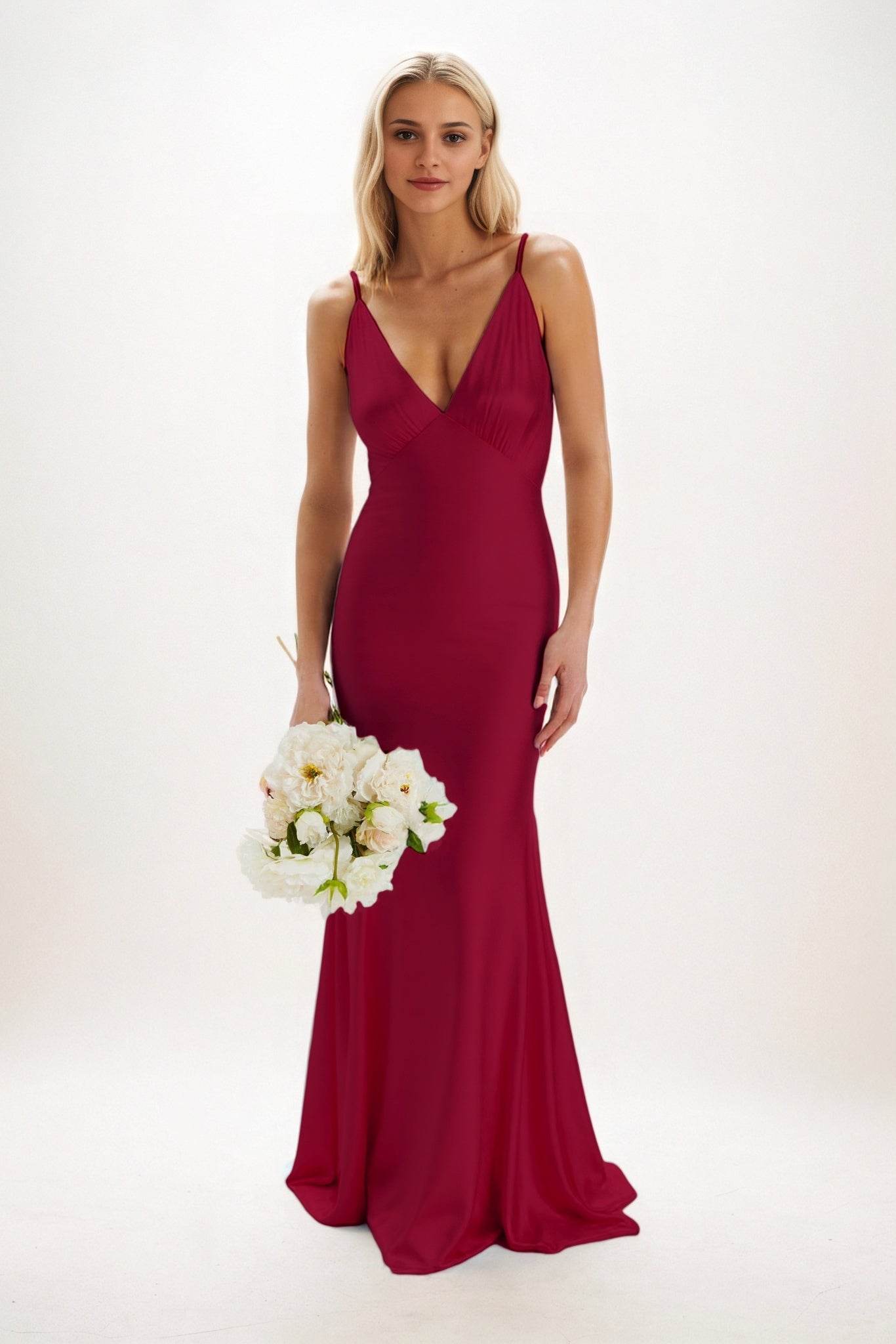 Sheath-Column Maxi Luxe Satin Bridesmaid Dress CB0839 - COCOMELODY