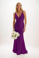 Sheath-Column Maxi Luxe Satin Bridesmaid Dress CB0839 - COCOMELODY