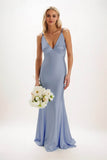 Sheath-Column Maxi Luxe Satin Bridesmaid Dress CB0839 - COCOMELODY
