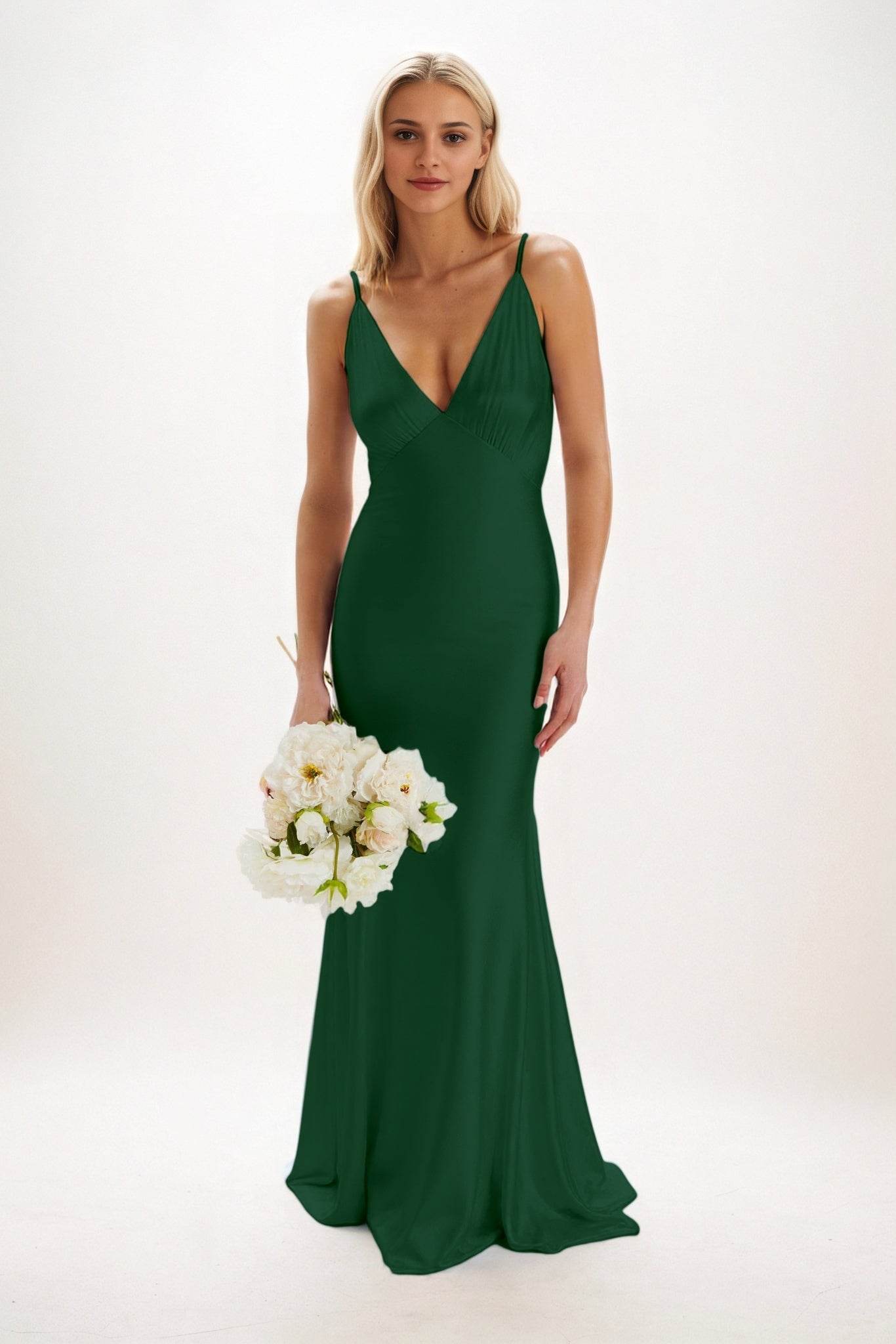 Sheath-Column Maxi Luxe Satin Bridesmaid Dress CB0839 - COCOMELODY