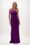 Sheath-Column Maxi Luxe Satin Bridesmaid Dress CB0843 - COCOMELODY