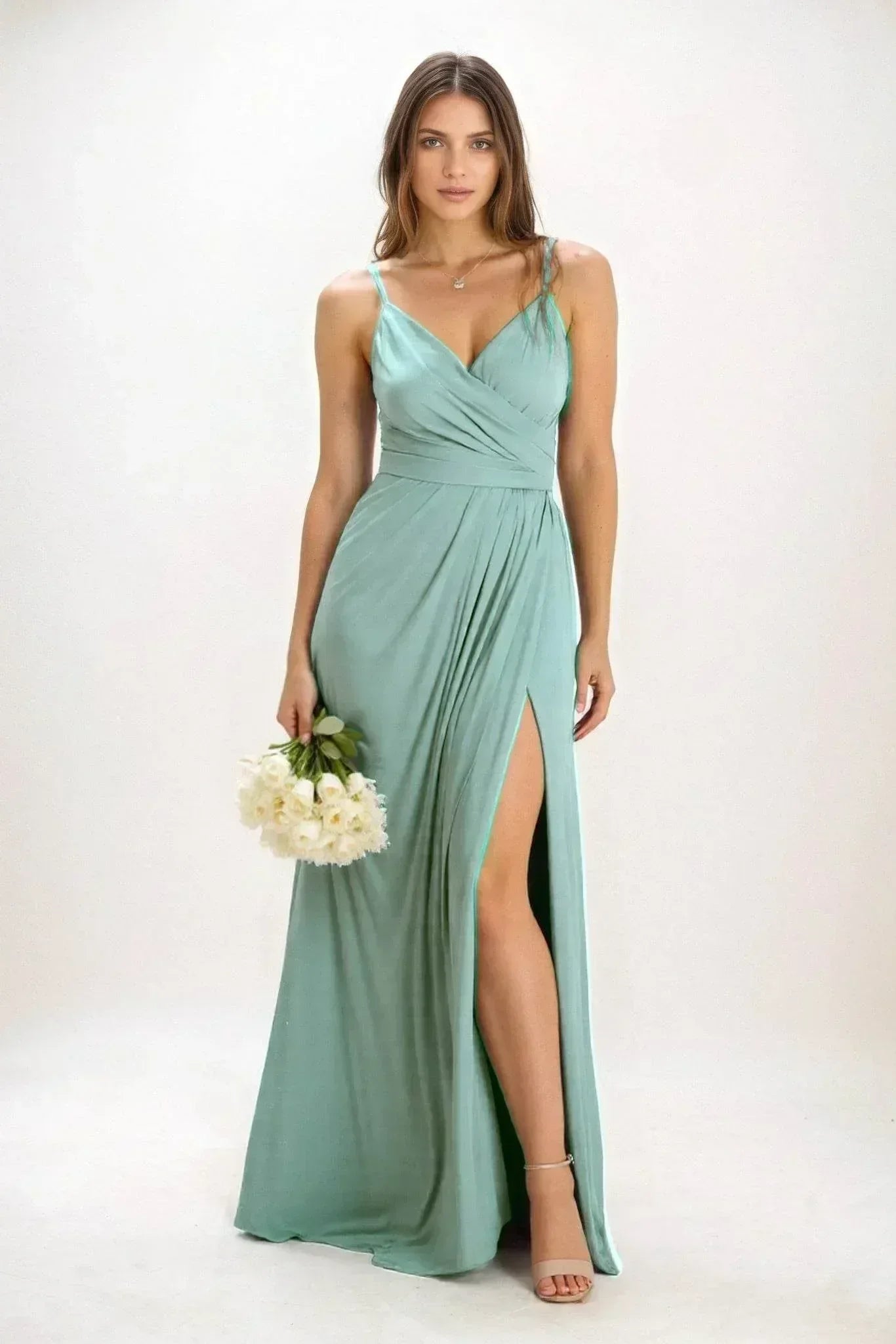 A-Line Maxi Luxe Satin Dress CB0844CS - COCOMELODY