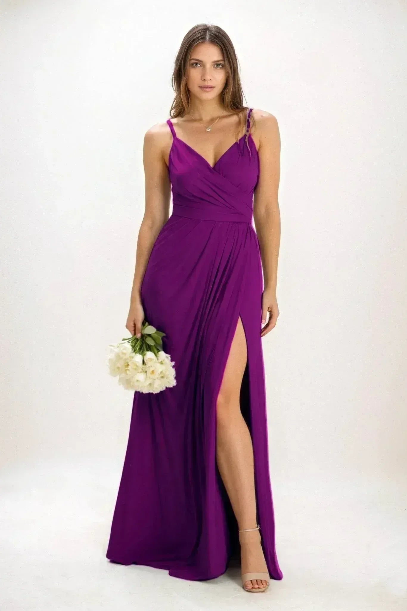 A-Line Maxi Luxe Satin Dress CB0844CS - COCOMELODY