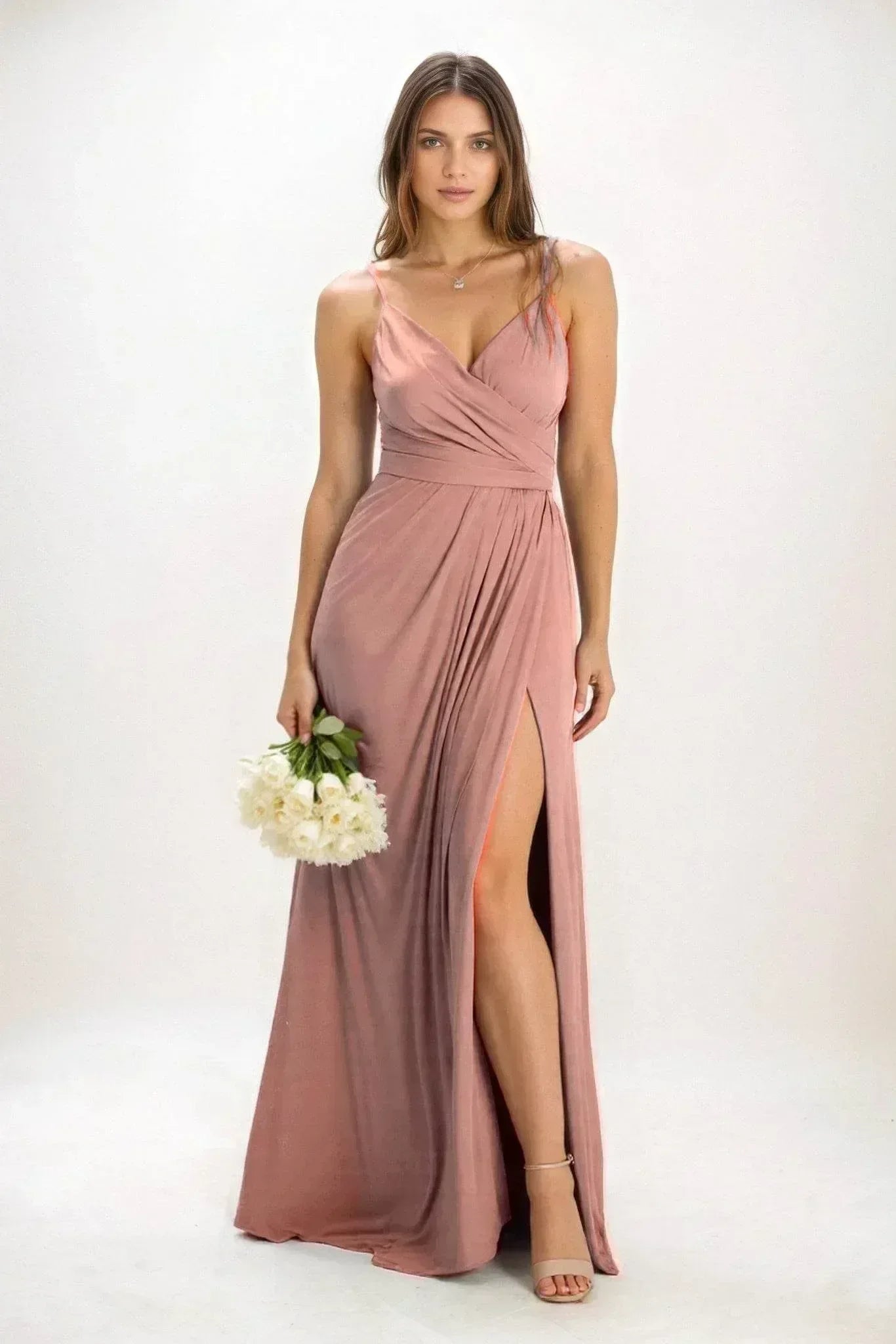 A-Line Maxi Luxe Satin Dress CB0844CS - COCOMELODY