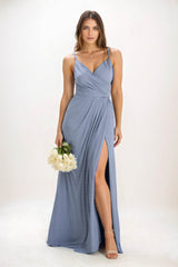 A-Line Maxi Luxe Satin Bridesmaid Dress CB0844 - COCOMELODY