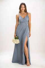 A-Line Maxi Luxe Satin Bridesmaid Dress CB0844 - COCOMELODY