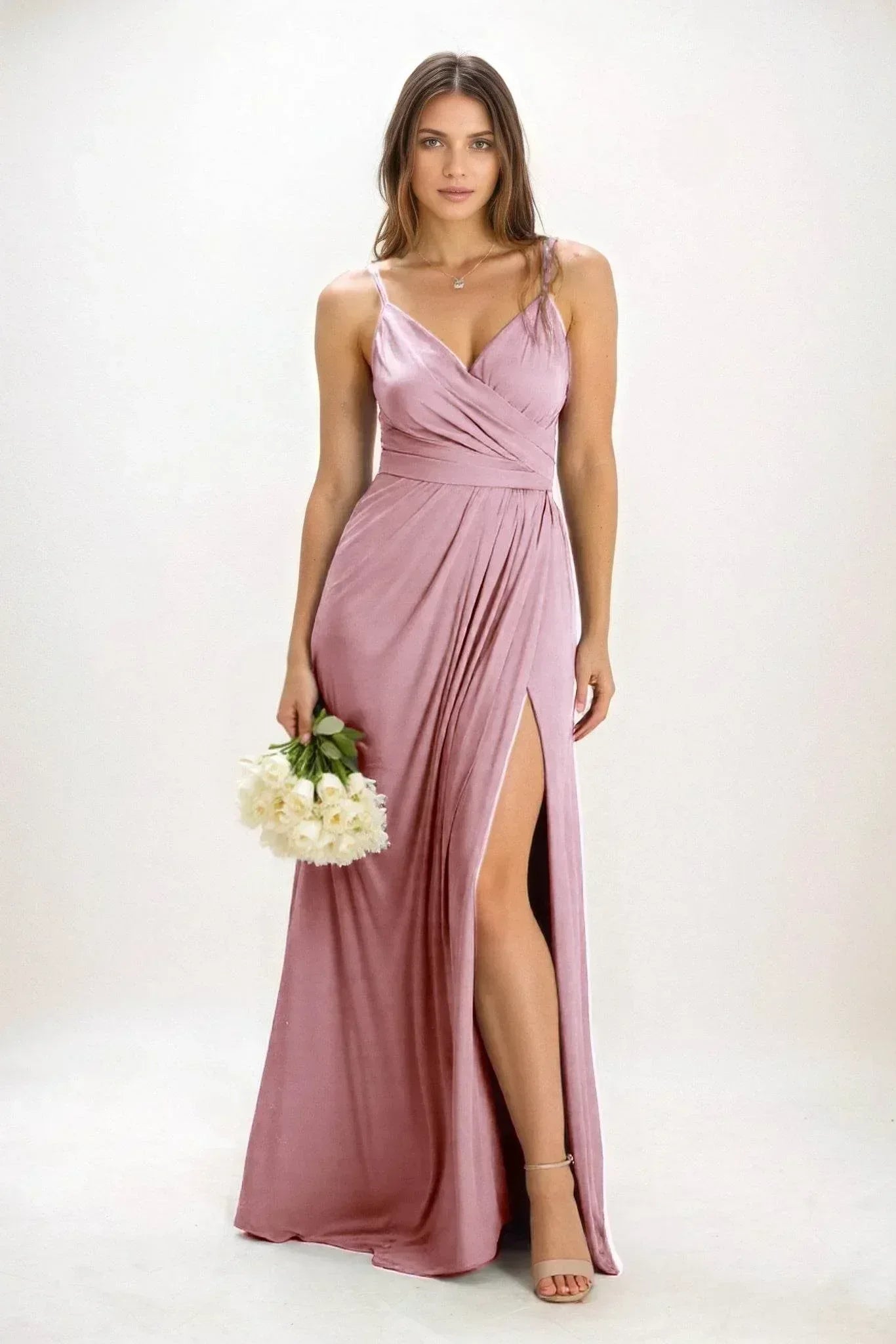 A-Line Maxi Luxe Satin Dress CB0844CS - COCOMELODY