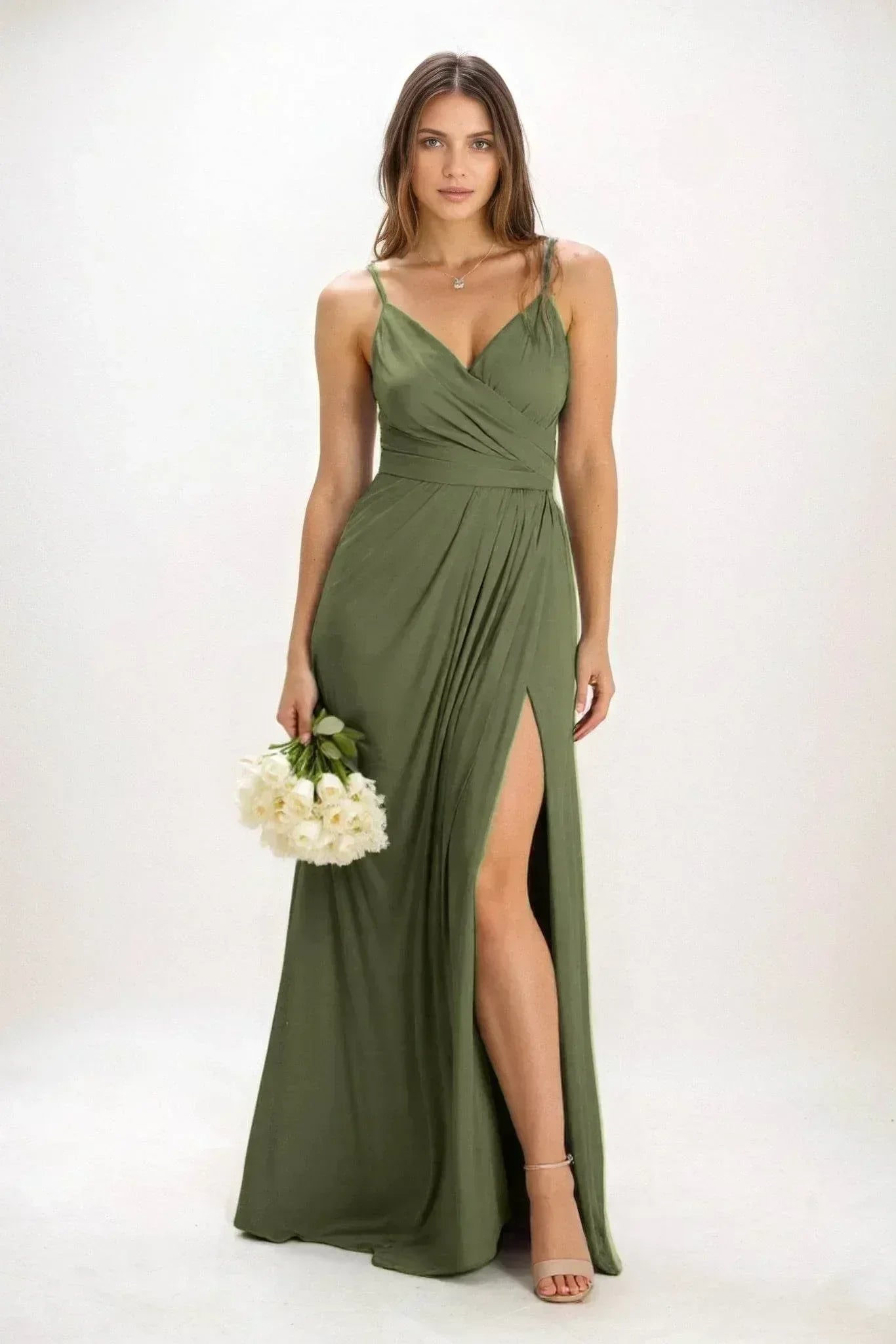 A-Line Maxi Luxe Satin Dress CB0844CS - COCOMELODY