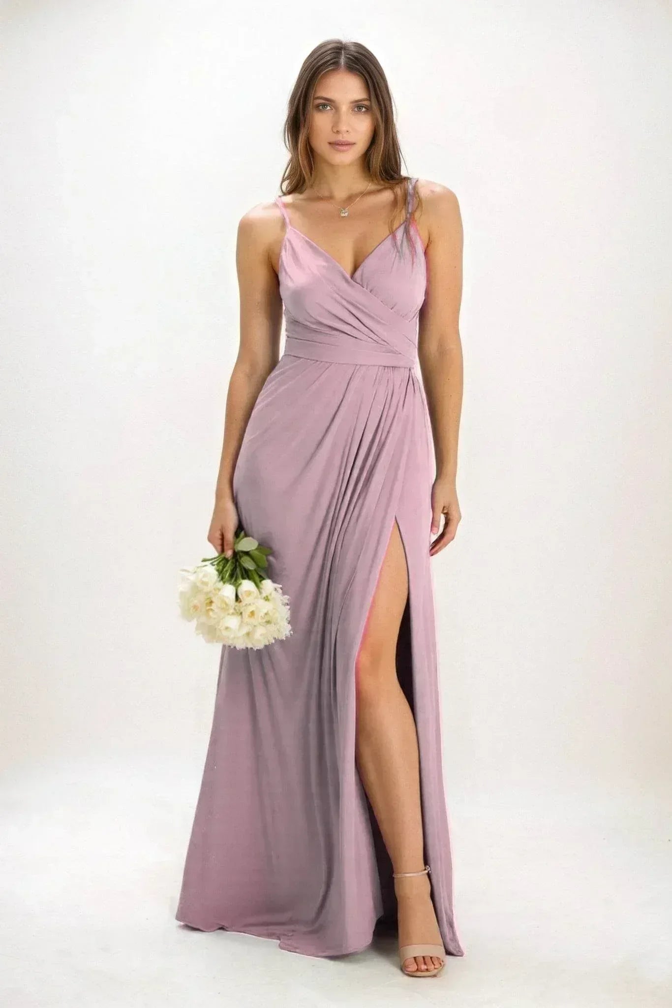 A-Line Maxi Luxe Satin Dress CB0844CS - COCOMELODY
