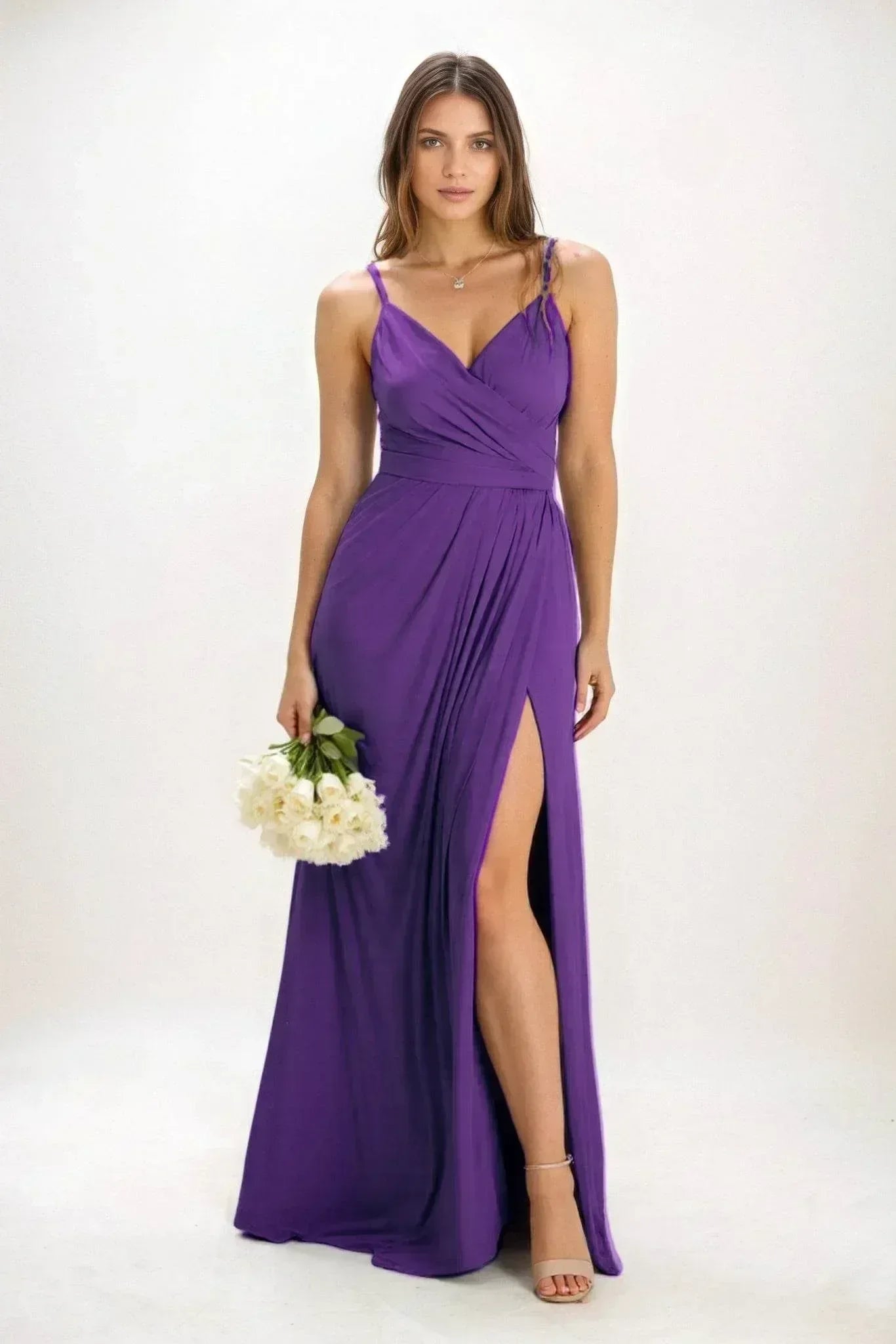 A-Line Maxi Luxe Satin Dress CB0844CS - COCOMELODY