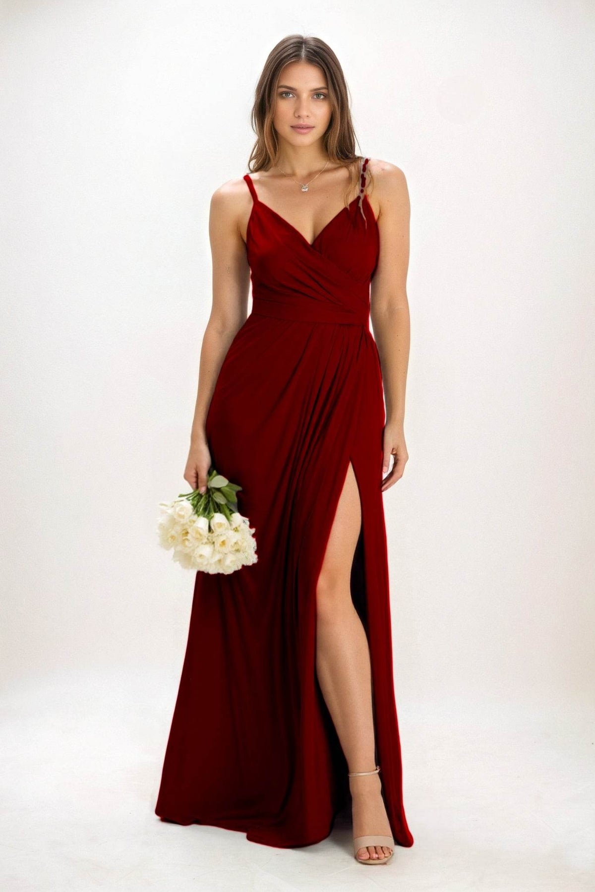 A-Line Maxi Luxe Satin Bridesmaid Dress CB0844 - COCOMELODY