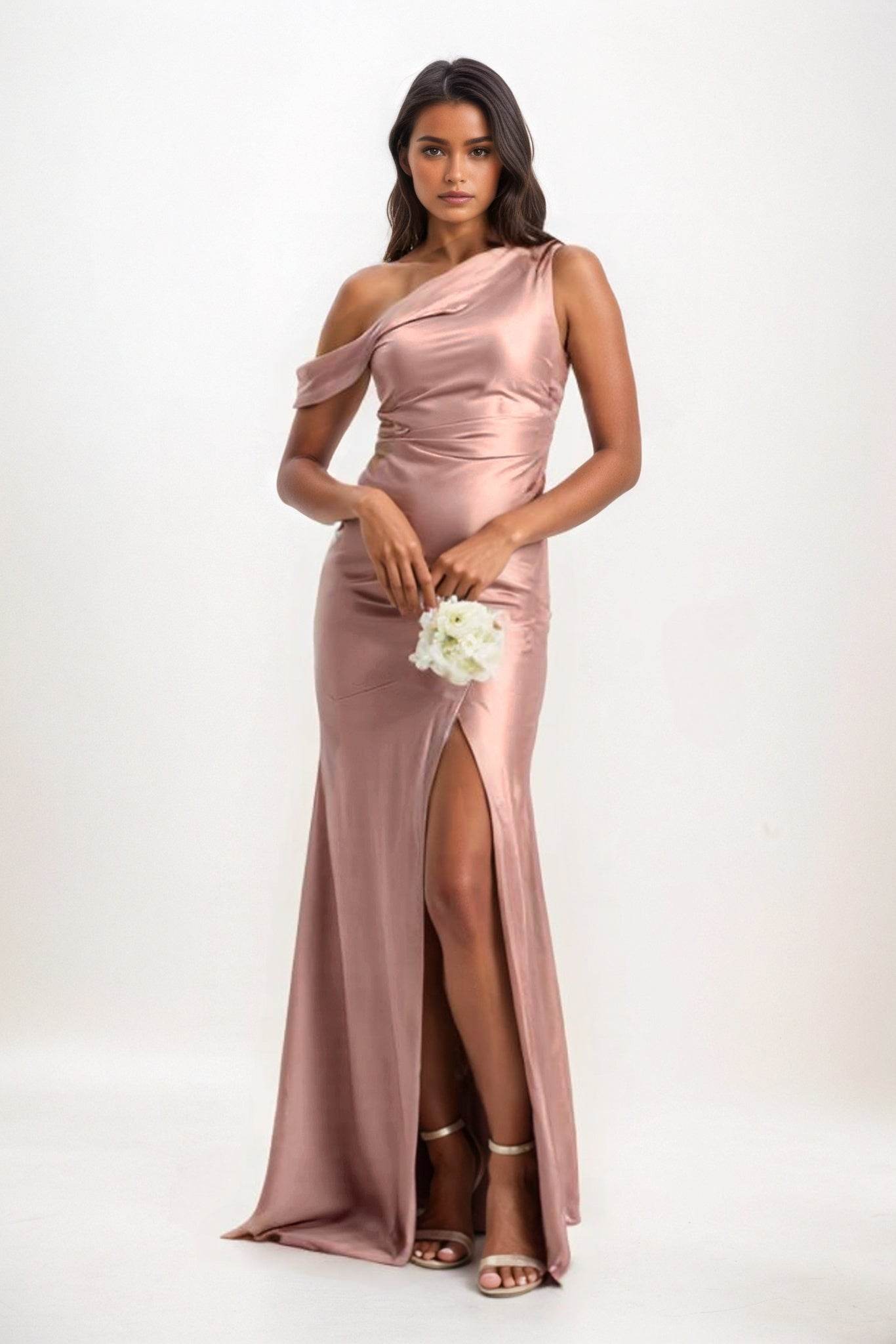 Sheath-Column Maxi Luxe Satin Bridesmaid Dress CB0845 - COCOMELODY
