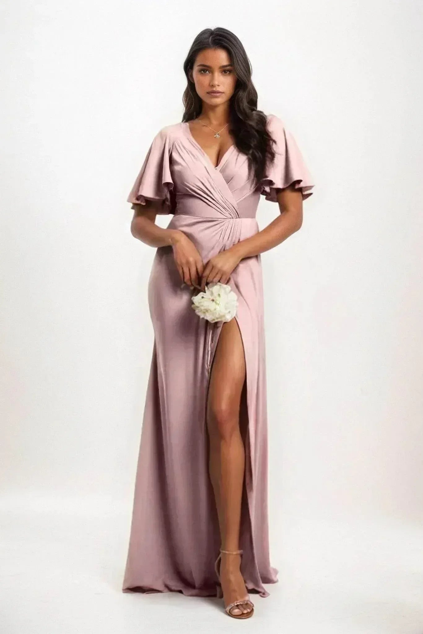 A-Line Maxi Luxe Satin Dress CB0846CS - COCOMELODY