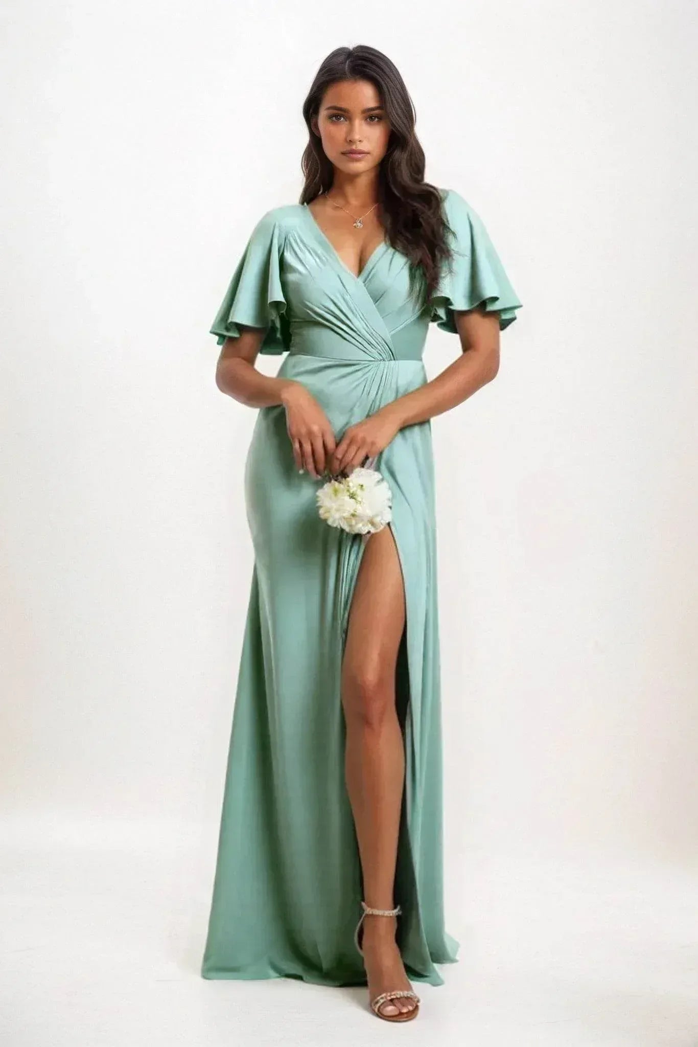 A-Line Maxi Luxe Satin Dress CB0846CS - COCOMELODY