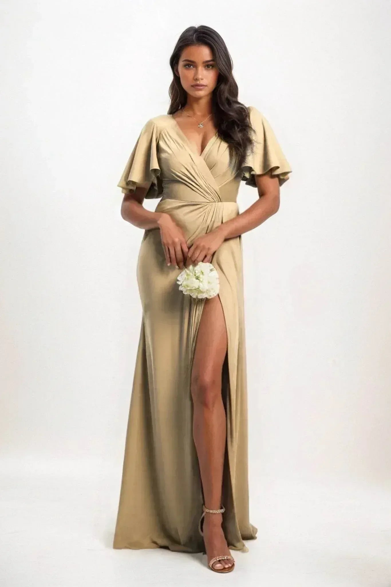 A-Line Maxi Luxe Satin Dress CB0846CS - COCOMELODY