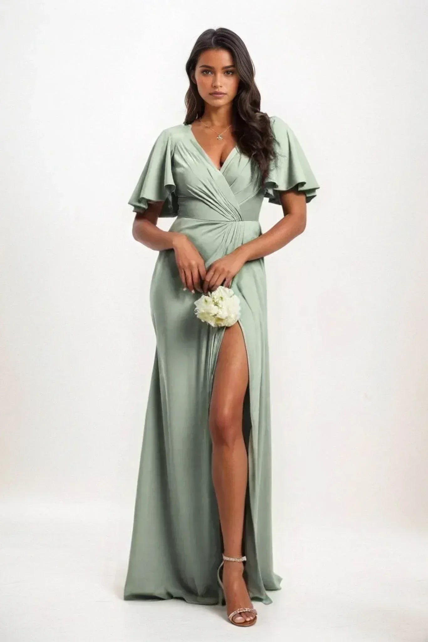A-Line Maxi Luxe Satin Dress CB0846CS - COCOMELODY