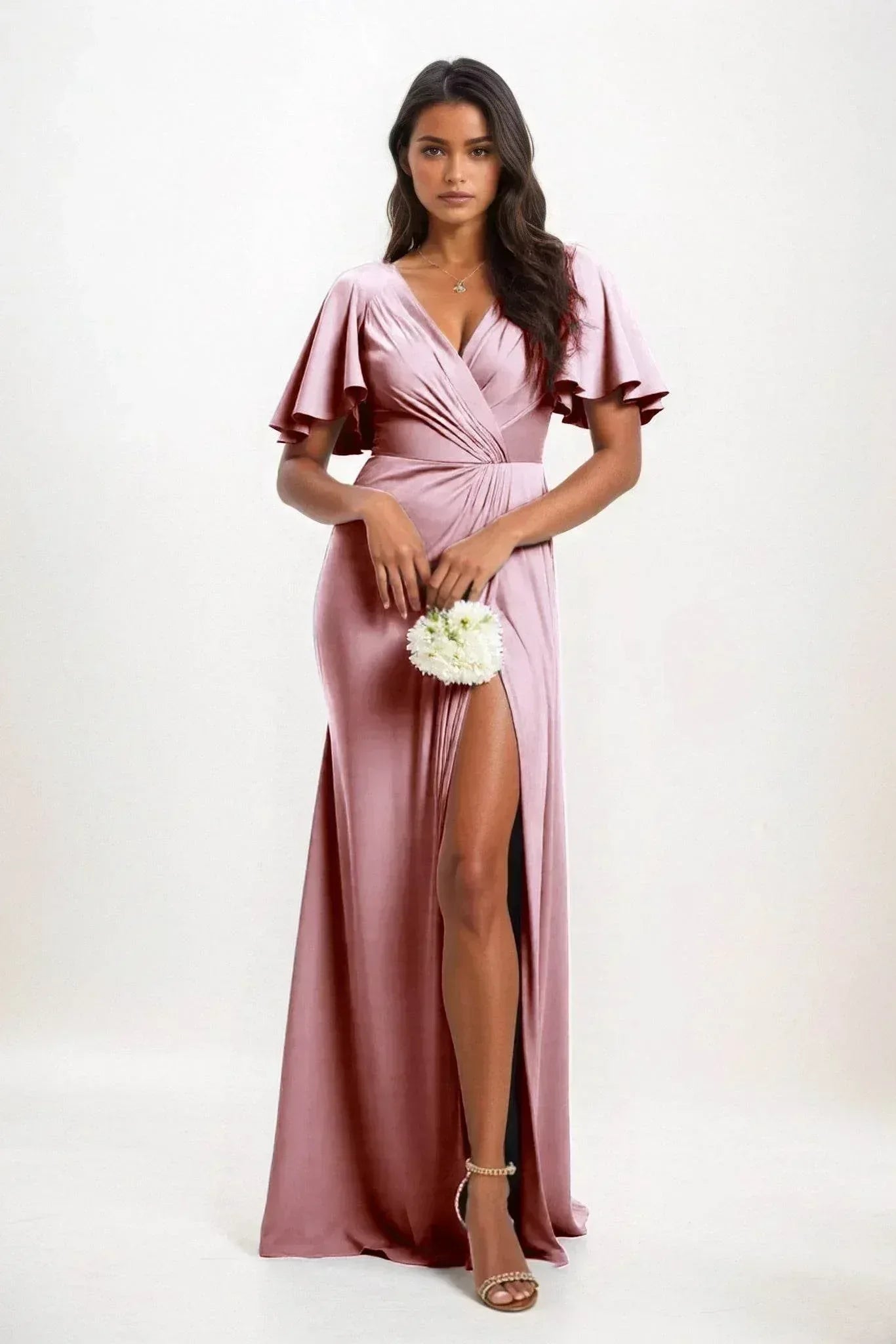 A-Line Maxi Luxe Satin Dress CB0846CS - COCOMELODY