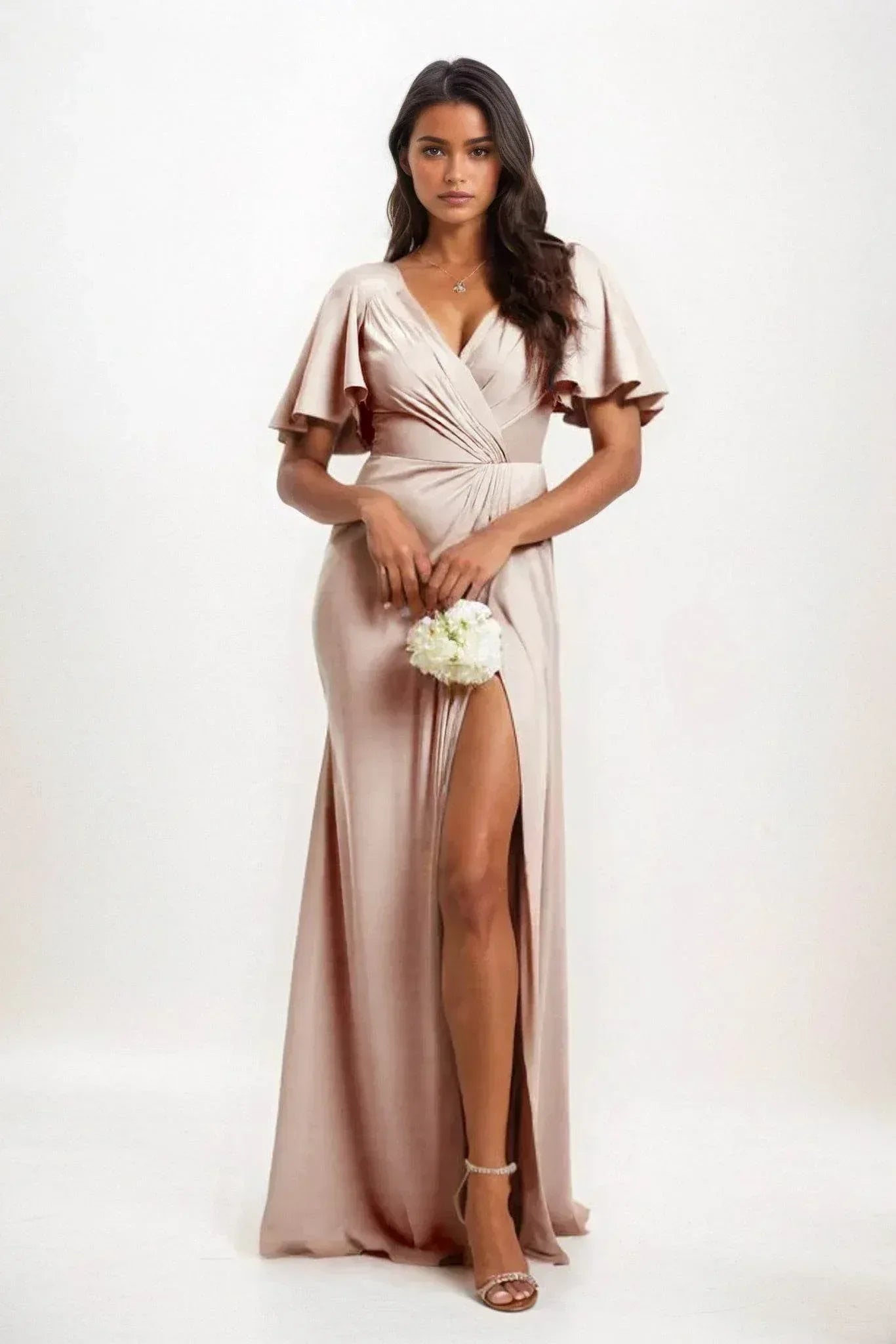 A-Line Maxi Luxe Satin Dress CB0846CS - COCOMELODY