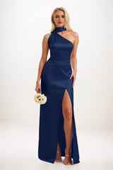 Sheath-Column Maxi Luxe Satin Bridesmaid Dress CB0851 - COCOMELODY