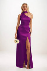 Sheath-Column Maxi Luxe Satin Bridesmaid Dress CB0851 - COCOMELODY