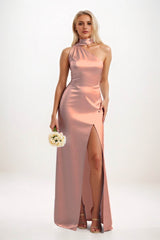 Sheath-Column Maxi Luxe Satin Bridesmaid Dress CB0851 - COCOMELODY