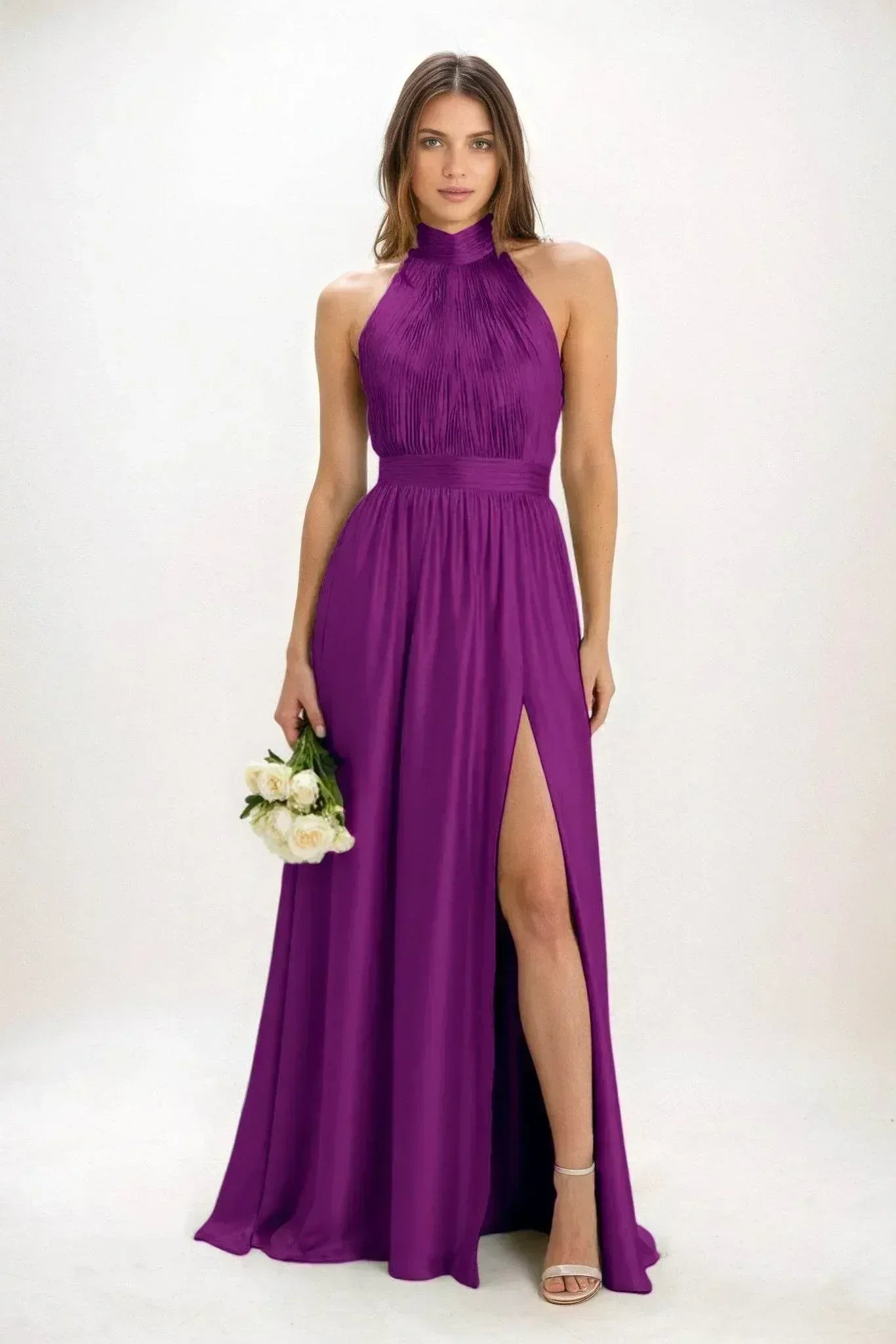 A-Line Maxi Luxe Satin Dress CB0852CS - COCOMELODY