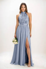 A-Line Maxi Luxe Satin Bridesmaid Dress CB0852 - COCOMELODY