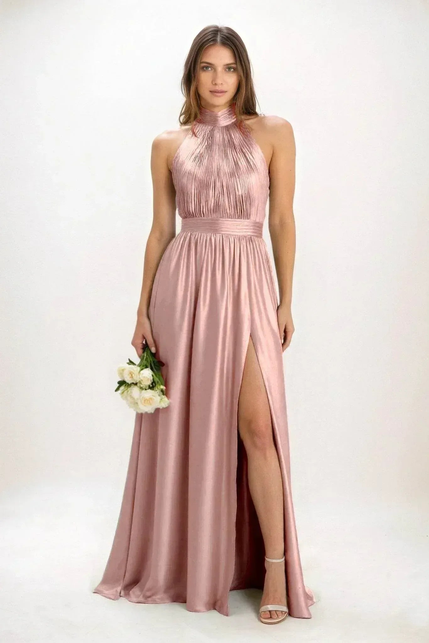 A-Line Maxi Luxe Satin Dress CB0852CS - COCOMELODY