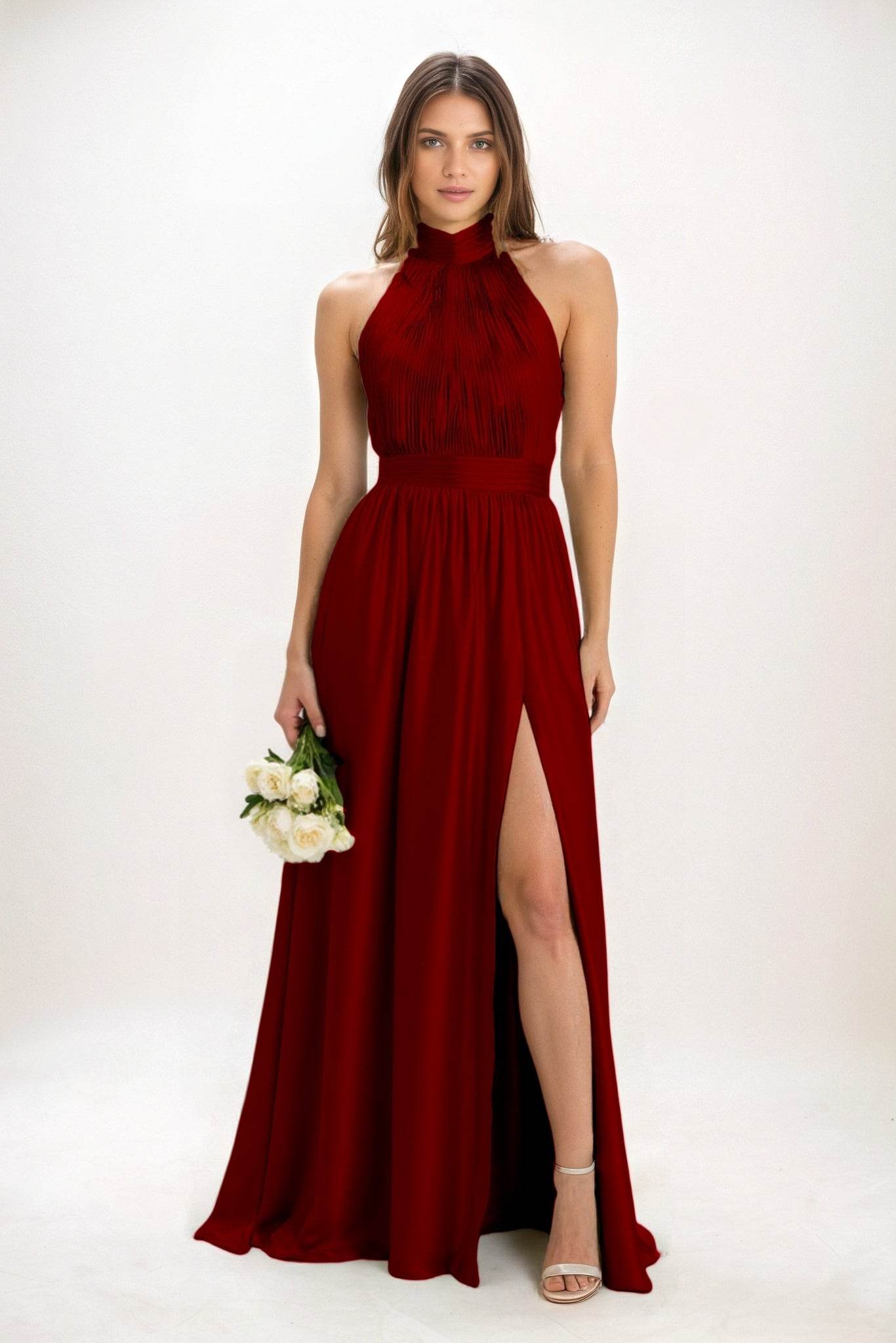 A-Line Maxi Luxe Satin Bridesmaid Dress CB0852 - COCOMELODY
