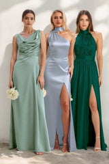 A-Line Maxi Luxe Satin Bridesmaid Dress CB0853 - COCOMELODY