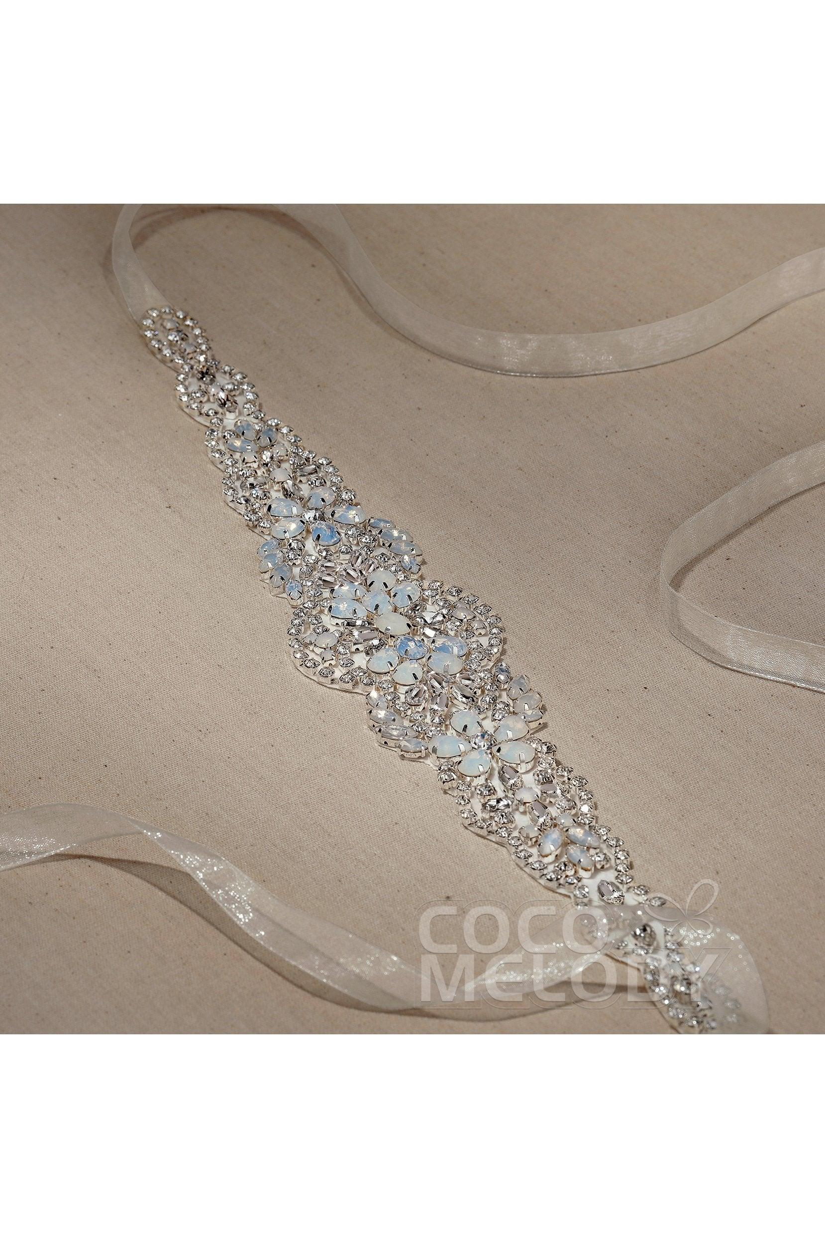 Tulle Wedding Sash with Opal and Rhinestone CC0053 - COCOMELODY