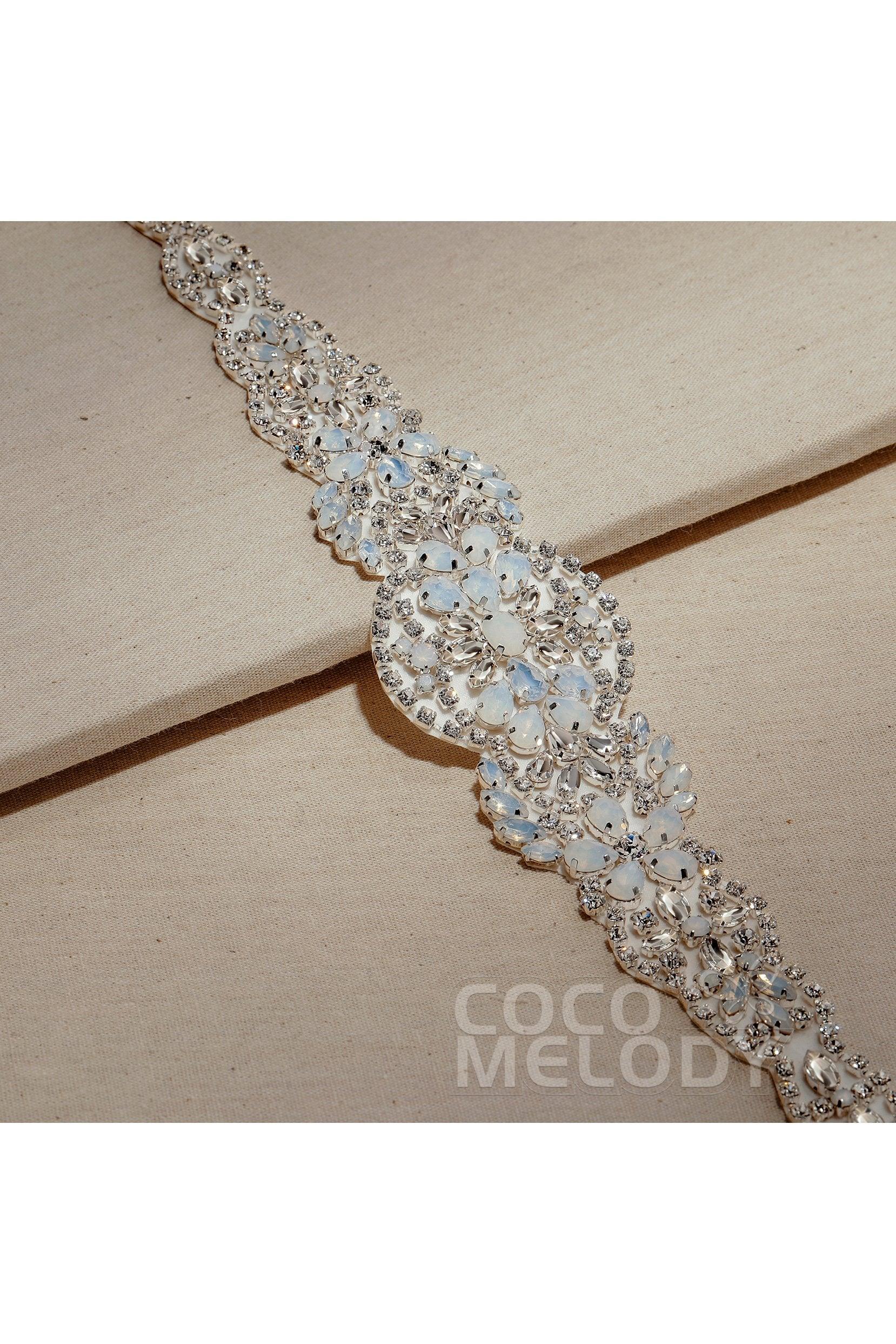 Tulle Wedding Sash with Opal and Rhinestone CC0053 - COCOMELODY