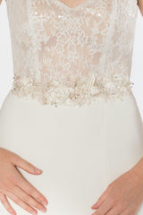 Tulle Wedding Sash With Rhinestone Imitation Pearl and Lace CC0076 - COCOMELODY