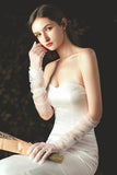 Fingertips Elbow Length Tulle Wedding Gloves CD0072 - COCOMELODY