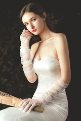 Fingertips Elbow Length Tulle Wedding Gloves CD0072 - COCOMELODY