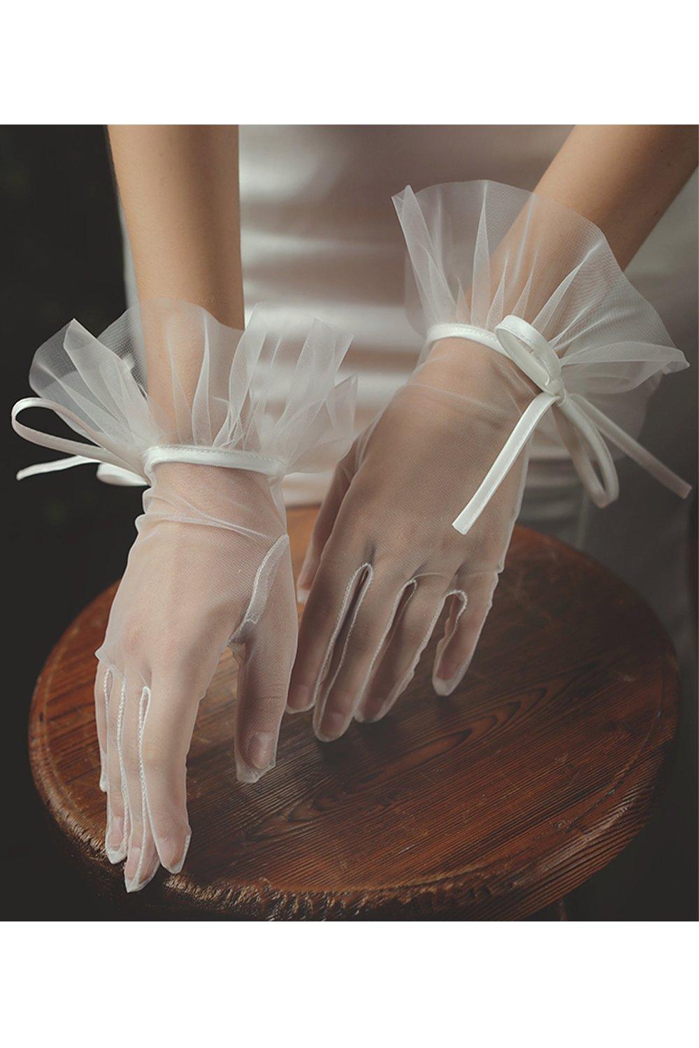 Fingertips Wrist Length Tulle Wedding Gloves CD0083 - COCOMELODY