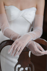 Fingertips Elbow Length Tulle Wedding Gloves CD0094 - COCOMELODY