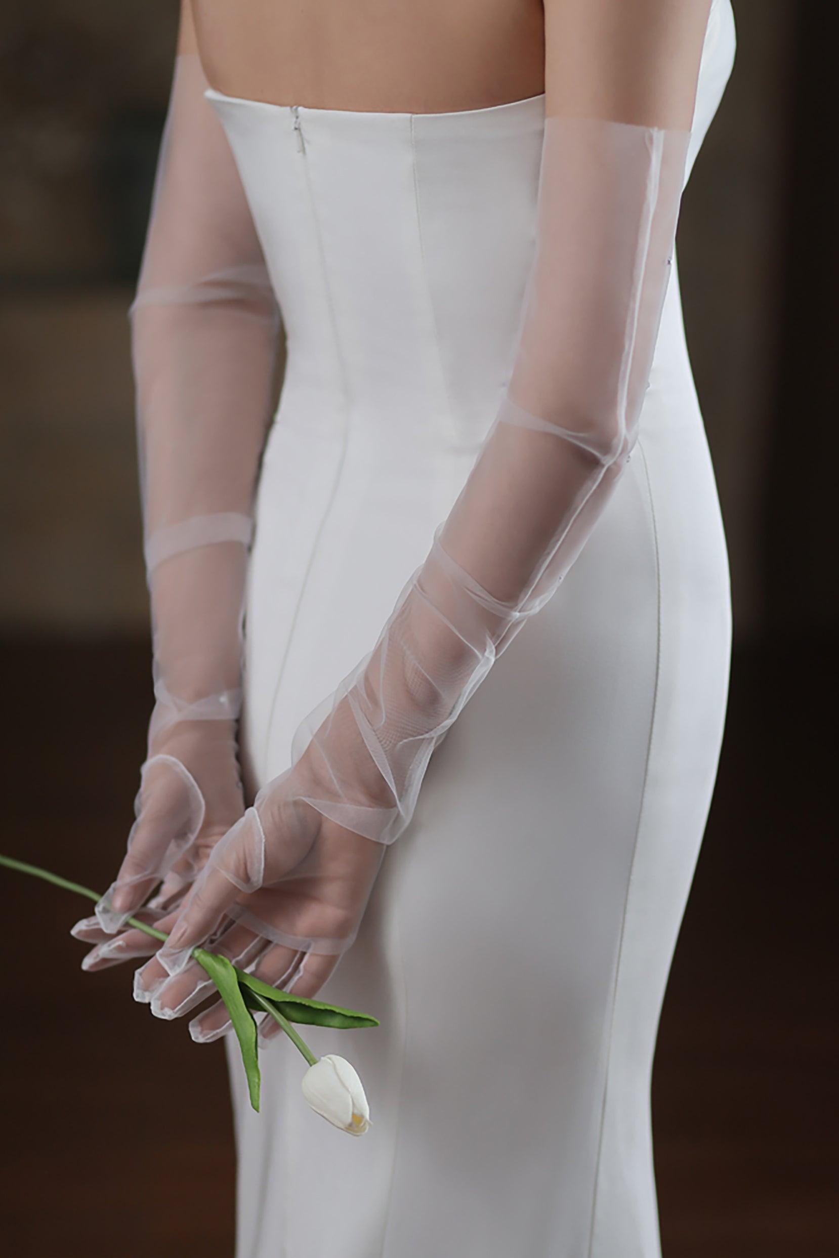 Fingertips Elbow Length Tulle Wedding Gloves CD0094 - COCOMELODY