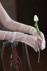 Fingertips Elbow Length Tulle Wedding Gloves CD0094 - COCOMELODY
