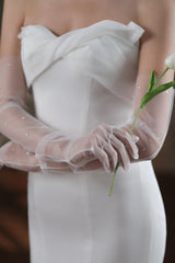 Fingertips Elbow Length Tulle Wedding Gloves CD0094 - COCOMELODY