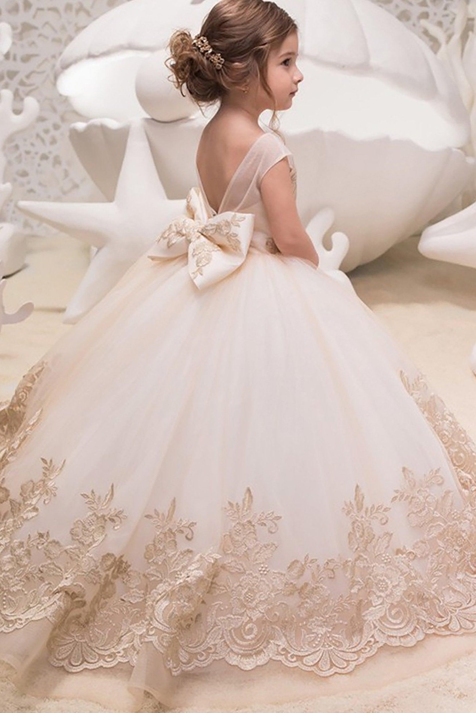 Ball Gown Floor Length Tulle Lace Flower Girl Dress CF0264 - COCOMELODY