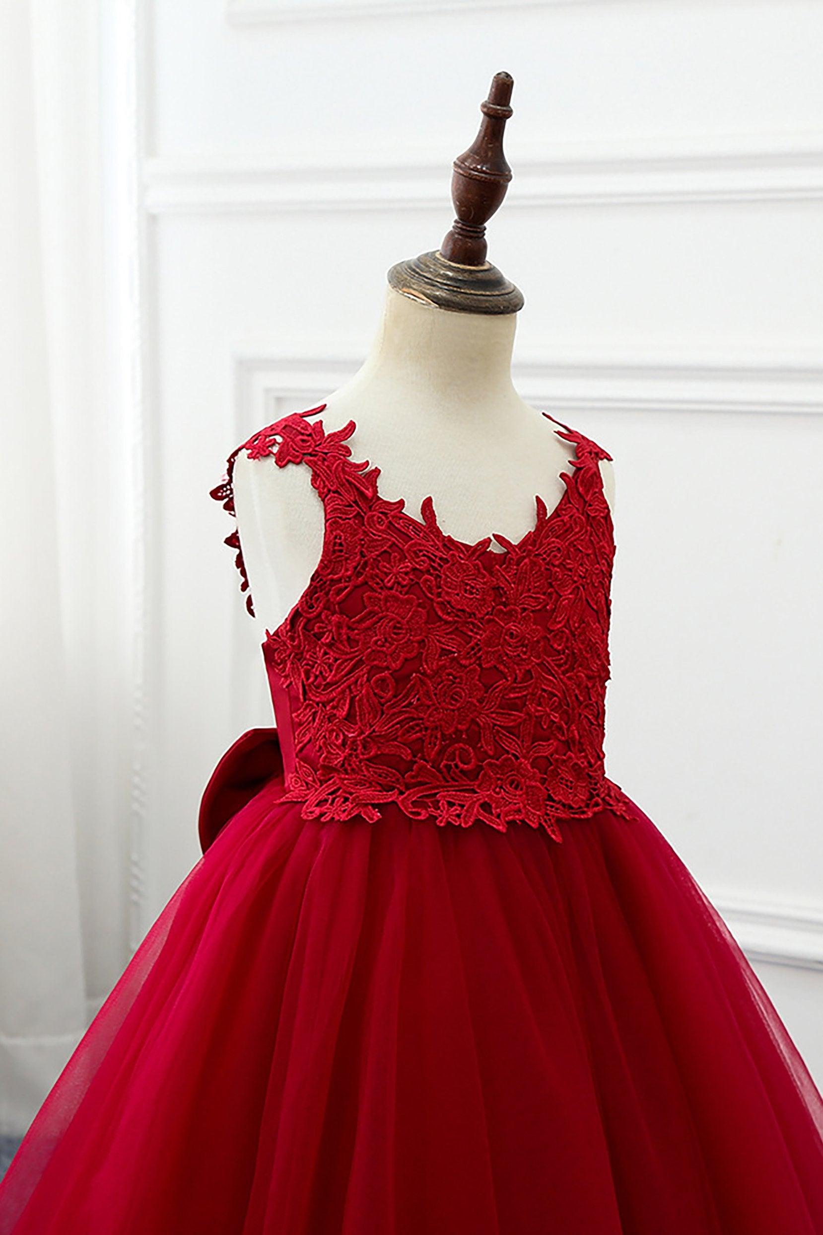 A-Line Knee Length Tulle Lace Flower Girl Dress CF0265 - COCOMELODY