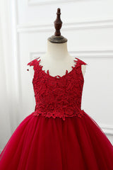 A-Line Knee Length Tulle Lace Flower Girl Dress CF0265 - COCOMELODY