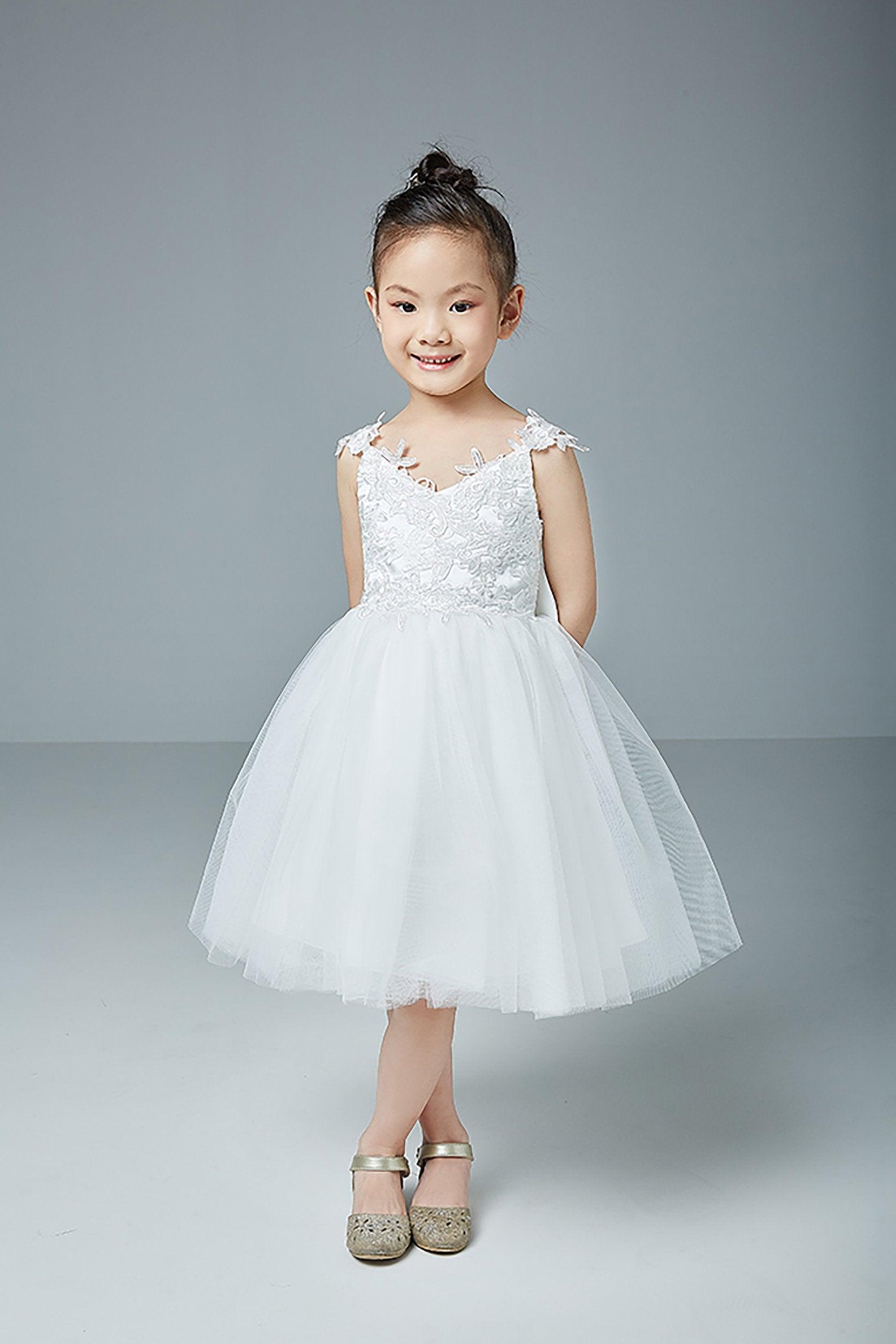 A-Line Knee Length Tulle Lace Flower Girl Dress CF0265 - COCOMELODY
