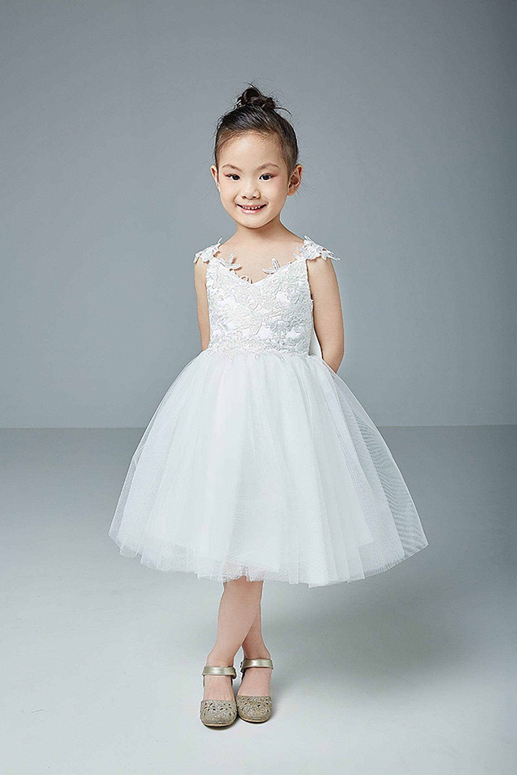A-Line Knee Length Tulle Lace Flower Girl Dress CF0265 - COCOMELODY