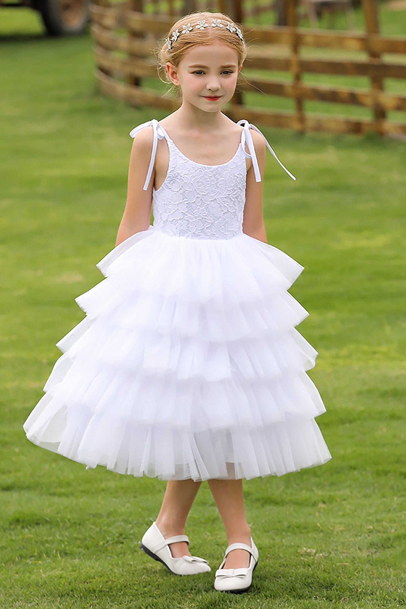 Ball Gown Tea Length Tulle Lace Flower Girl Dress CF0266 - COCOMELODY