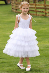 Ball Gown Tea Length Tulle Lace Flower Girl Dress CF0266 - COCOMELODY